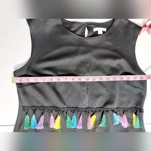 Black New York & Company Stretch Bodycon Multicolored Party Tasseled‎ Dress Sz L - Picture 7 of 8